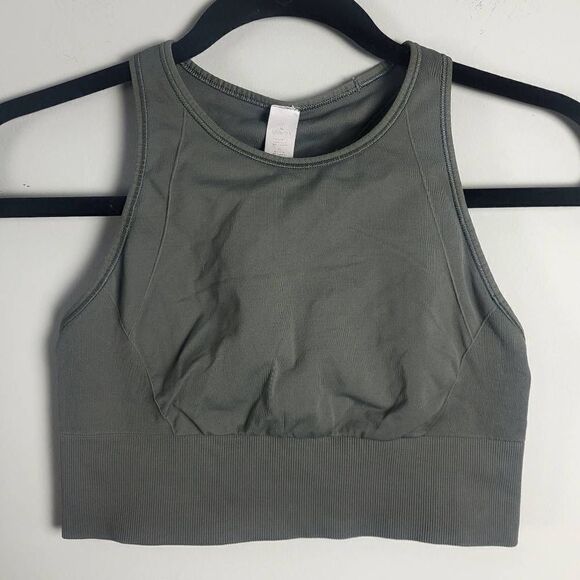 Lululemon Womens Size 6 High Neck Sports Bra Green Racerback Style Stretch - Picture 1 of 5